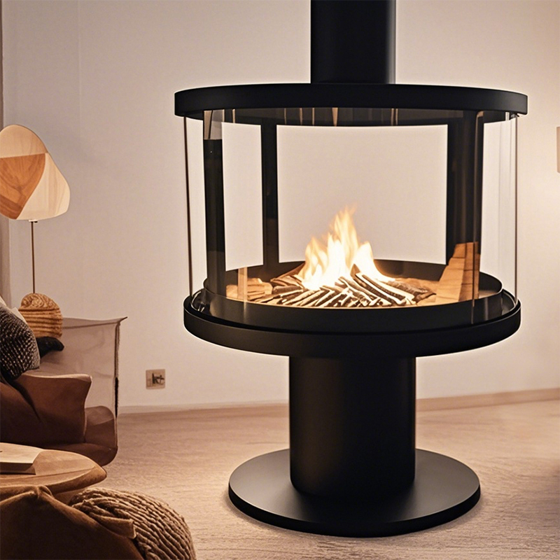 KYGSLU-001 Modern Minimalist High-End Round Wood Burning Fireplace with Fire View